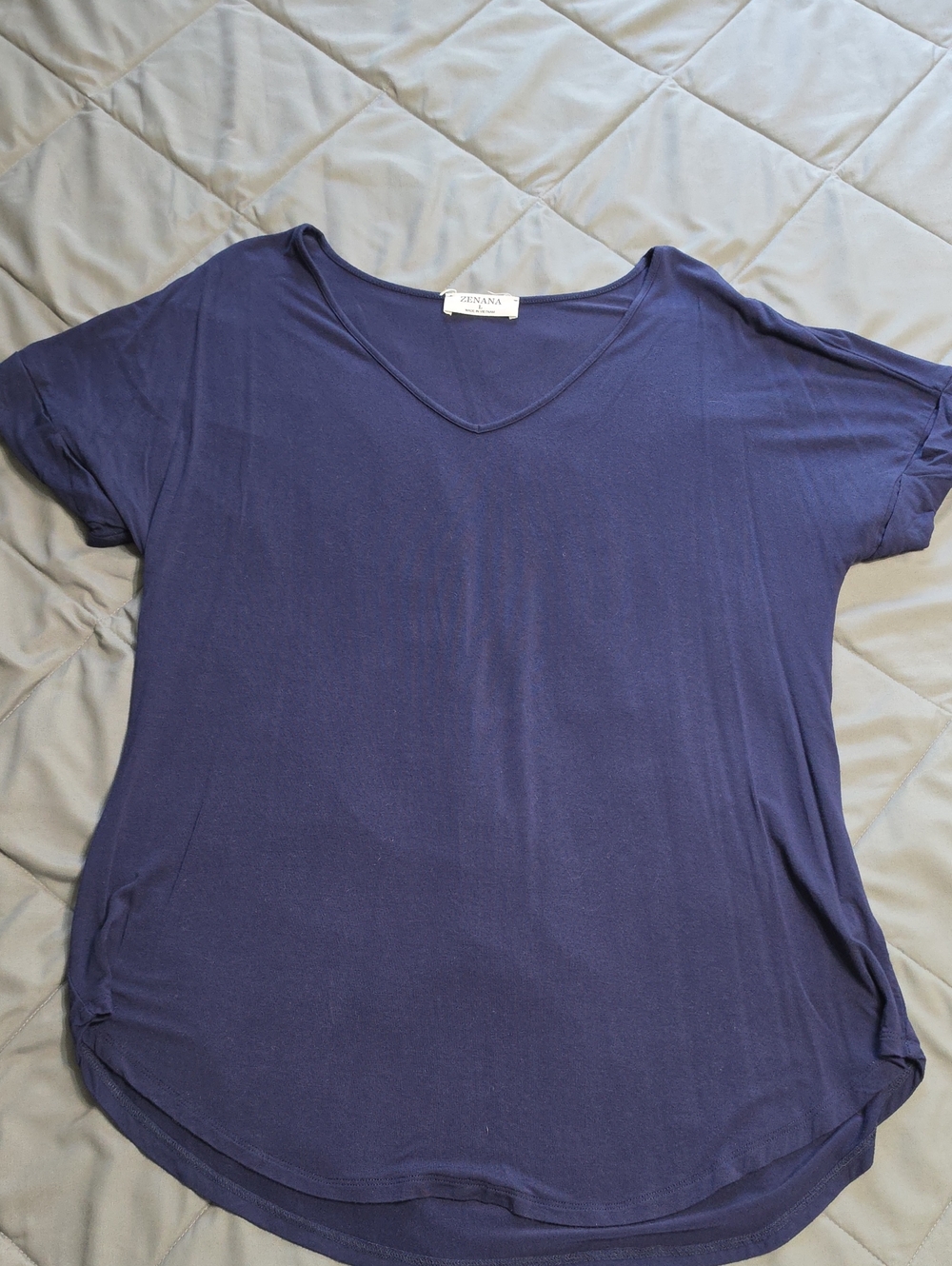 Zenana Outfitters Navy V-Neck Short Sleeve Tunic Top